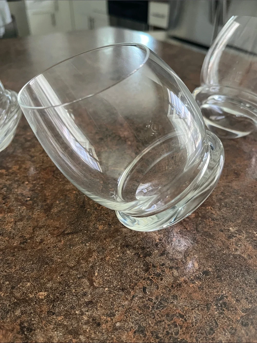 3 clear glass roly-poly rocking tumblers whiskey drinks unbranded